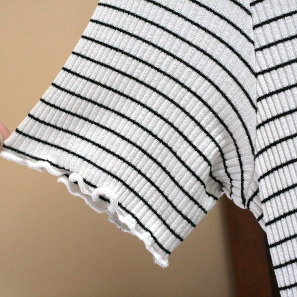 ASOS Striped turtleneck mini dress black white stretchy fit & flare cut out back - Picture 4 of 10